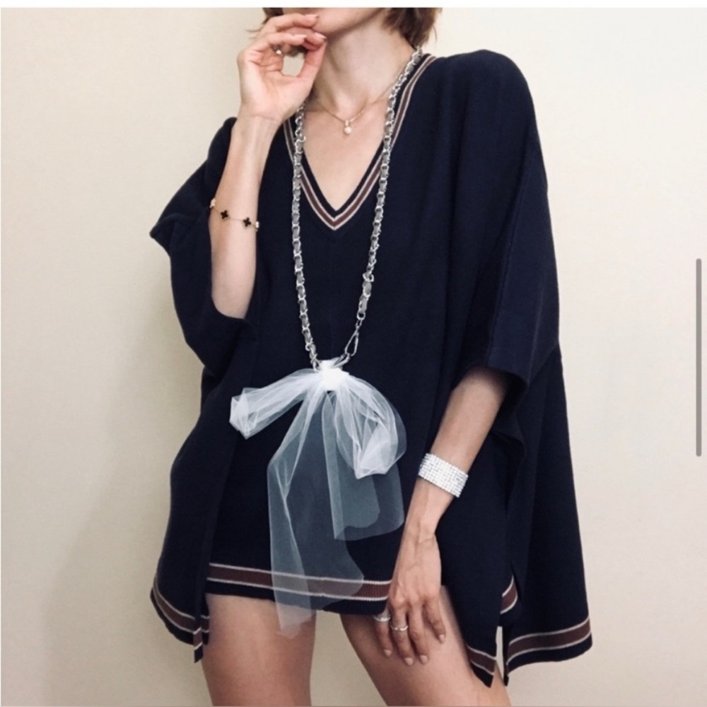 House of Harlow 1960 Navy Boho Poncho One Size - Picture 1 of 15